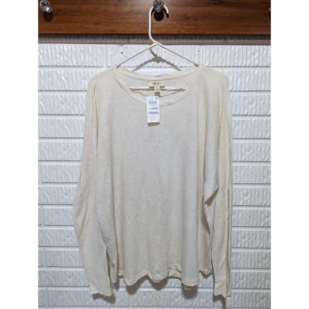 NWT Style & Co. Women's Cream Pebble Heather Dolman Long-Sleeve Tee Size XL